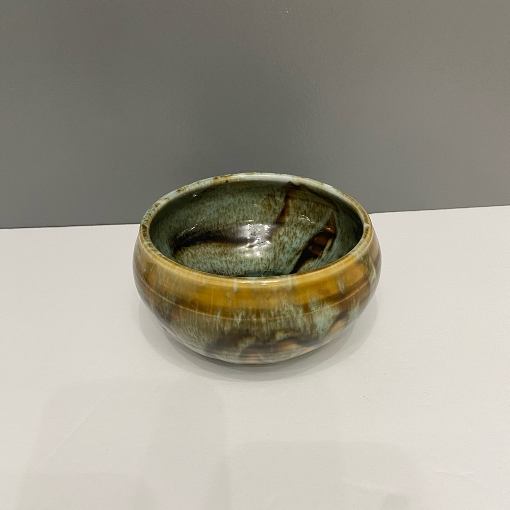 Vintage MCM HULL POTTERY 1950-60s Hand Thrown Drip Glaze Green Brown Stoneware - Picture 2 of 14